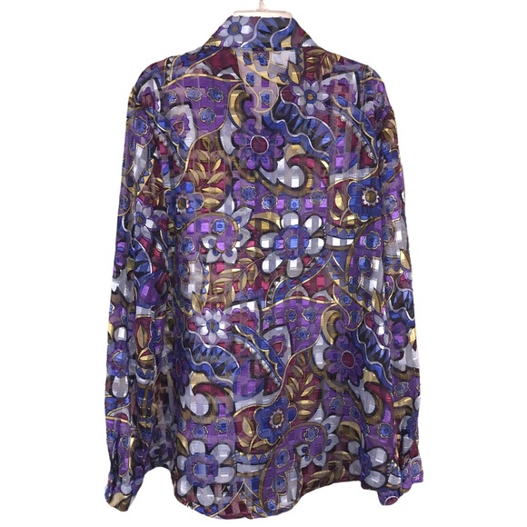 Vintage Semi Sheer Block Print Blouse - Picture 4 of 10